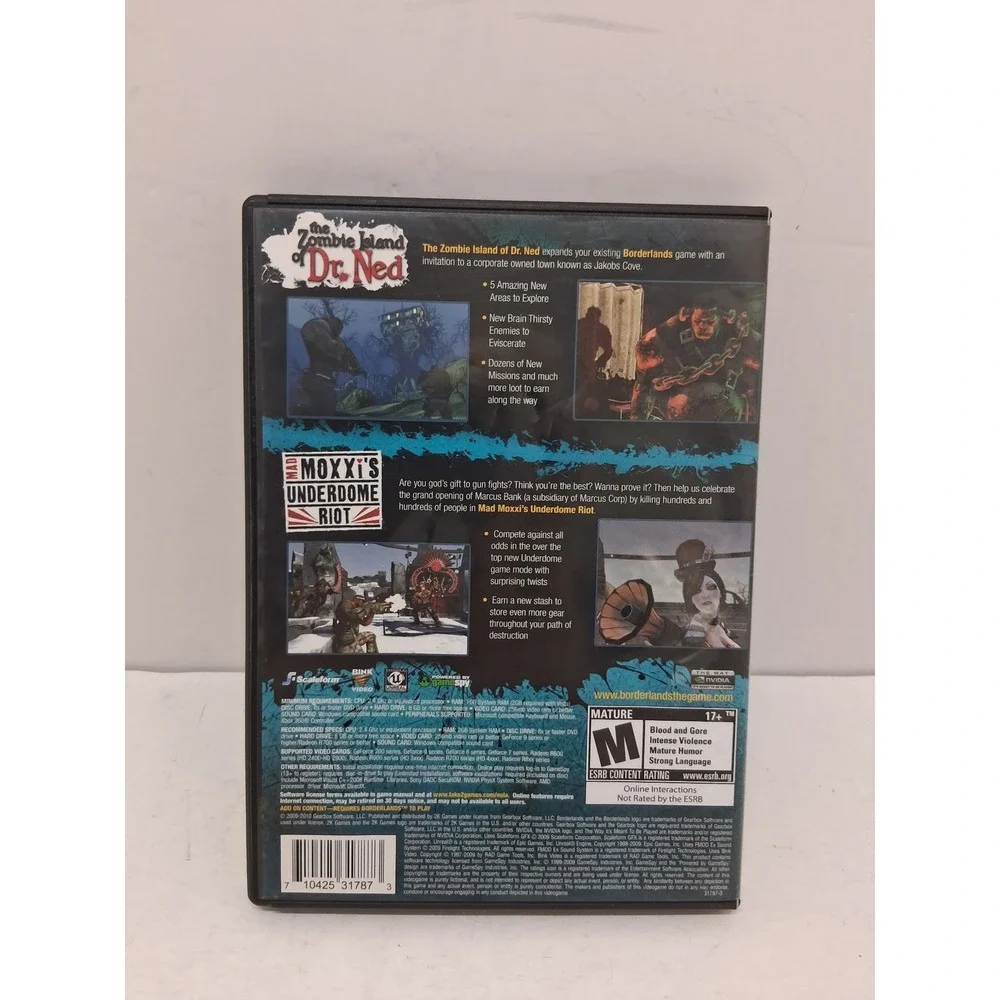 Borderlands Double Game Add-On Pack PC DVD Zombie Island Mad Moxxi Expansion 2K